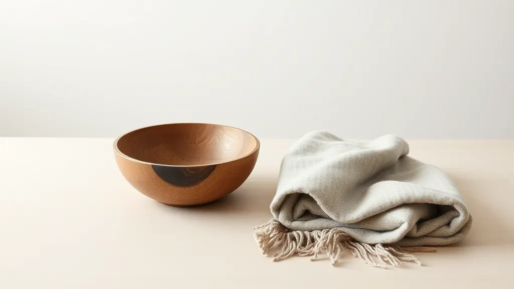 A bowl with the blanket folded beside it